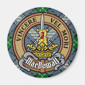 Clan MacDowall Wappen über Tartan Magnet (Vorne)