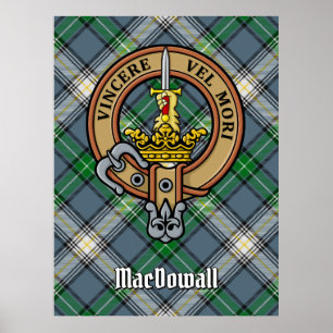 Clan MacDowall Wappen über Tartan Poster