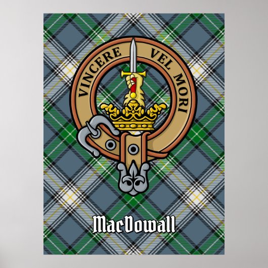 Clan MacDowall Wappen über Tartan Poster (Vorne)