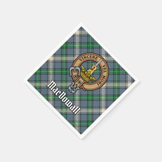 Clan MacDowall Wappen über Tartan Serviette (Ecke)