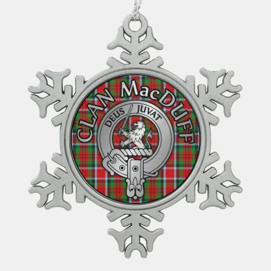 Clan MacDuff Wappen & Tartan Schneeflocken Zinn-Ornament (Vorderseite)