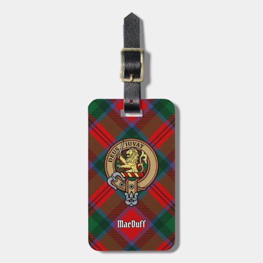 Clan MacDuff Wappen über Tartan Gepäckanhänger (Vorderseite vertikal)