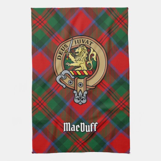 Clan MacDuff Wappen über Tartan Geschirrtuch (Vertikal)