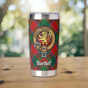 Clan MacDuff-Wappen über Tartan Thermobecher