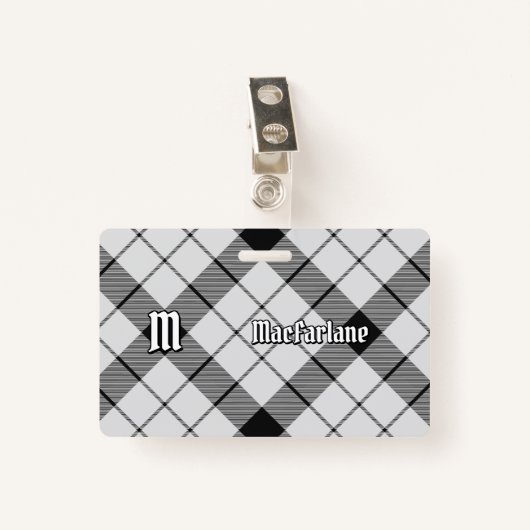 Clan MacFarlane Black and White Tartan Ausweis (Vorderseite mit Klammer)