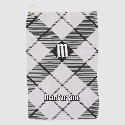 Clan MacFarlane Black and White Tartan Golfhandtuch (Vorderseite)