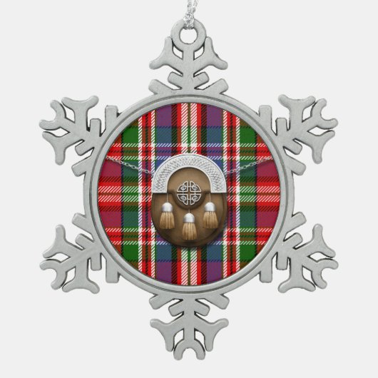 Clan MacFarlane roter Tartan und Sporran Schneeflocken Zinn-Ornament (Vorderseite)