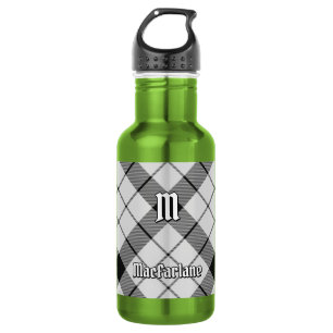 Clan MacFarlane Schwarz-Weiß-Tartan Edelstahlflasche