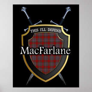 Clan MacFarlane Tartan Scottish Shield & Schwerter Poster
