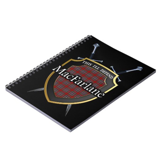 Clan MacFarlane Tartan Shield & Schwerter Notizblock (Linke Seite)