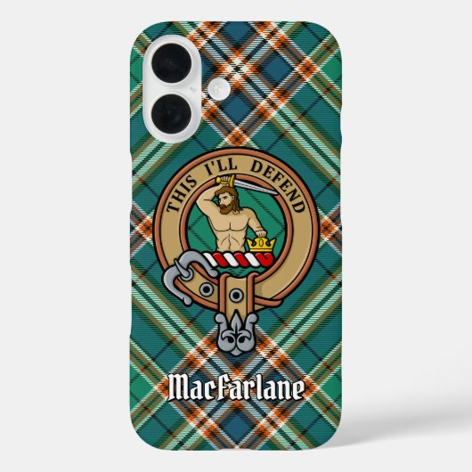 Clan MacFarlane Wappen über antikes Jagdtartan Case-Mate iPhone Hülle (Rückseite)