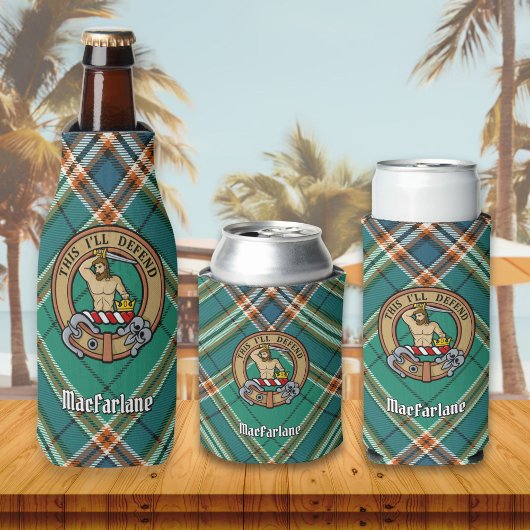 Clan MacFarlane Wappen über antikes Jagdtartan Flaschenkühler