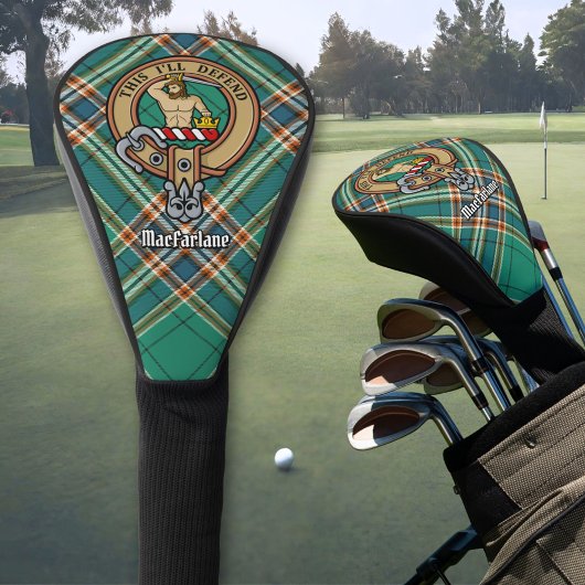 Clan MacFarlane Wappen über antikes Jagdtartan Golf Headcover