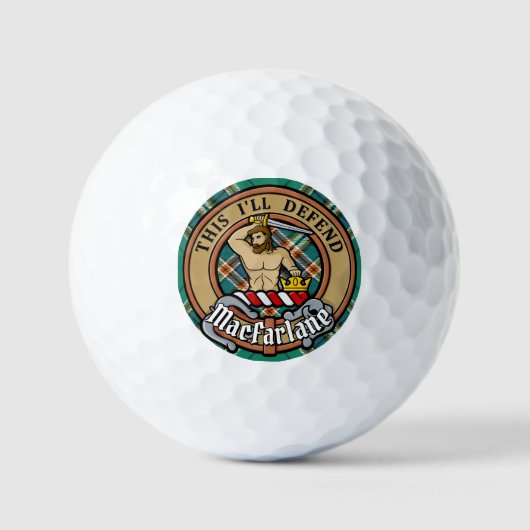 Clan MacFarlane Wappen über antikes Jagdtartan Golfball (Vorderseite)