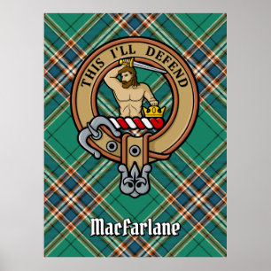 Clan MacFarlane Wappen über antikes Jagdtartan Poster