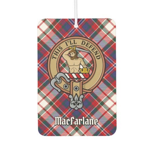 Clan MacFarlane Wappen über Dress Tartan Autolufterfrischer (Vorderseite)