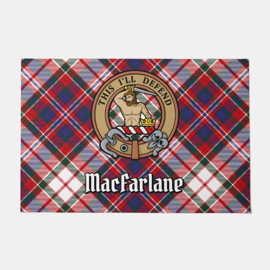 Clan MacFarlane Wappen über Dress Tartan Fußmatte (Vorderseite)