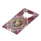Clan MacFarlane Wappen über Dress Tartan Geldbeutel Flaschenöffner (Vorderseite Schrägansicht)