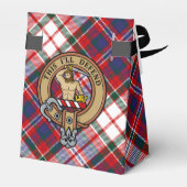 Clan MacFarlane Wappen über Dress Tartan Geschenkschachtel (Rückseite)