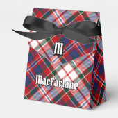 Clan MacFarlane Wappen über Dress Tartan Geschenkschachtel (Vorderseite)