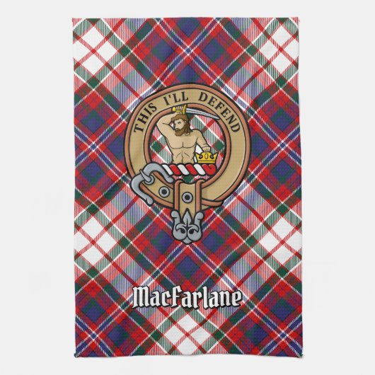 Clan MacFarlane Wappen über Dress Tartan Geschirrtuch (Vertikal)