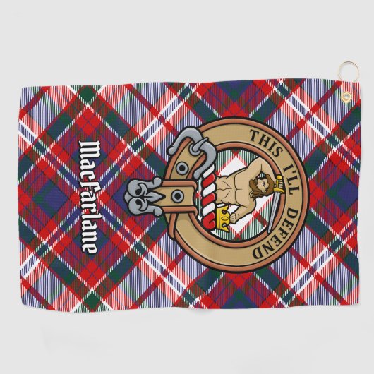 Clan MacFarlane Wappen über Dress Tartan Golfhandtuch (Horizontal)