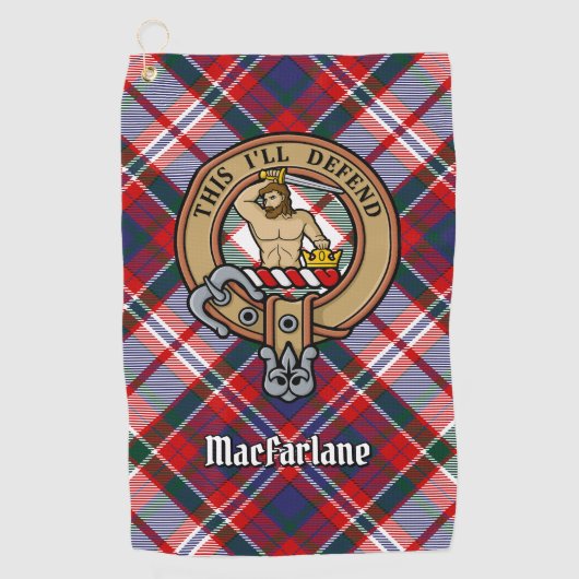 Clan MacFarlane Wappen über Dress Tartan Golfhandtuch (Vorderseite)