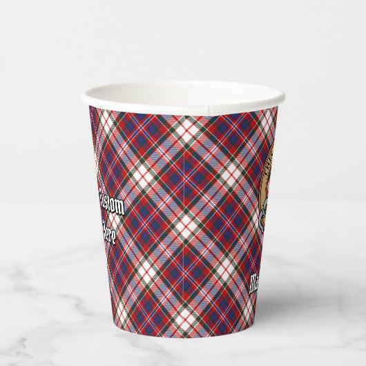 Clan MacFarlane Wappen über Dress Tartan Pappbecher (Rechts)