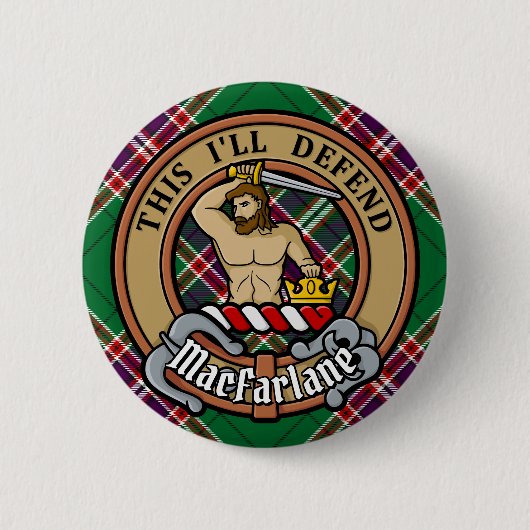 Clan MacFarlane Wappen über Modern Hunting Tartan Button (Vorderseite)