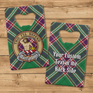 Clan MacFarlane Wappen über Modern Hunting Tartan Geldbeutel Flaschenöffner