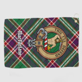Clan MacFarlane Wappen über Modern Hunting Tartan Golfhandtuch (Horizontal)