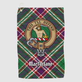 Clan MacFarlane Wappen über Modern Hunting Tartan Golfhandtuch