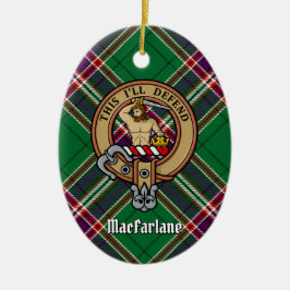 Clan MacFarlane Wappen über Modern Hunting Tartan Keramik Ornament
