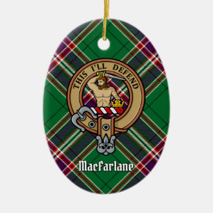 Clan MacFarlane Wappen über Modern Hunting Tartan Keramik Ornament