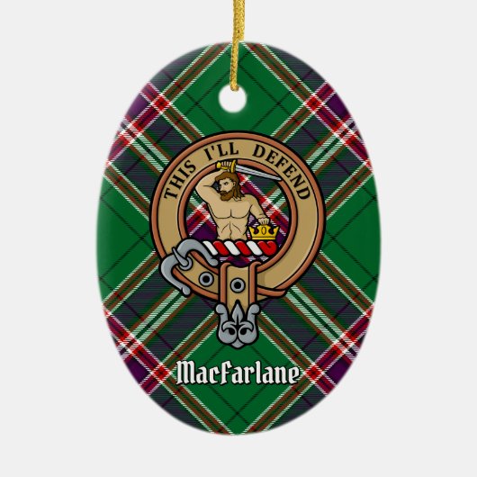 Clan MacFarlane Wappen über Modern Hunting Tartan Keramik Ornament (Vorne)