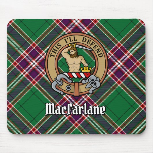 Clan MacFarlane Wappen über Modern Hunting Tartan Mousepad (Vorne)