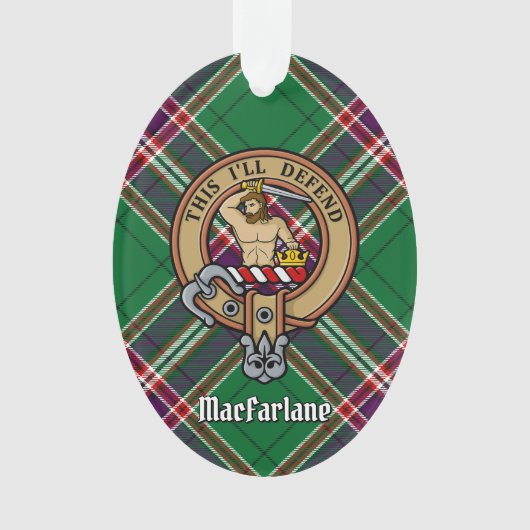 Clan MacFarlane Wappen über Modern Hunting Tartan Ornament (Vorderseite)