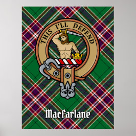 Clan MacFarlane Wappen über Modern Hunting Tartan Poster