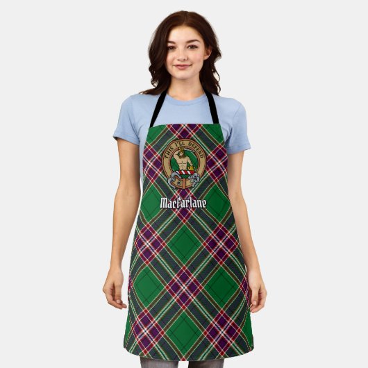 Clan MacFarlane Wappen über Modern Hunting Tartan Schürze (Getragen)