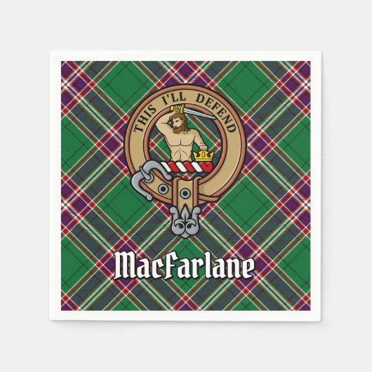 Clan MacFarlane Wappen über Modern Hunting Tartan Serviette (Vorderseite)