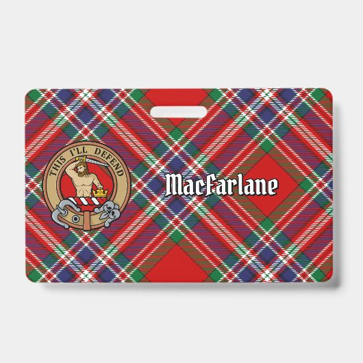 Clan MacFarlane Wappen über Red Tartan Ausweis (Vorderseite)