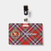Clan MacFarlane Wappen über Red Tartan Ausweis (Vorderseite mit Clip)