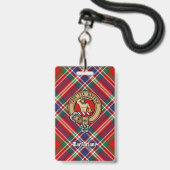 Clan MacFarlane Wappen über Red Tartan Ausweis (Front with Lanyard)