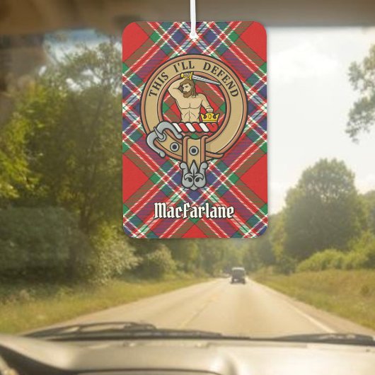 Clan MacFarlane Wappen über Red Tartan Autolufterfrischer