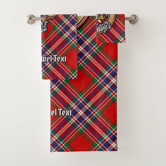 Clan MacFarlane Wappen über Red Tartan Badhandtuch Set (Insitu)