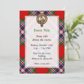 Clan MacFarlane Wappen über Red Tartan Einladung (Stehend Vorderseite)