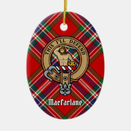 Clan MacFarlane Wappen über Red Tartan Keramik Ornament