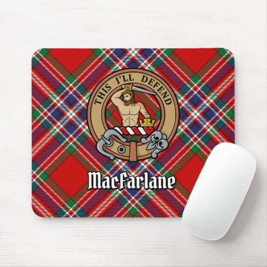 Clan MacFarlane Wappen über Red Tartan Mousepad (Mit Mouse)