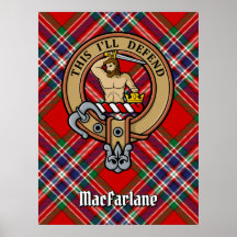 Clan MacFarlane Wappen über Red Tartan