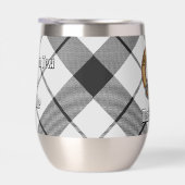 Clan MacFarlane Wappen über Schwarz-Weiß-Tartan (Rechts)